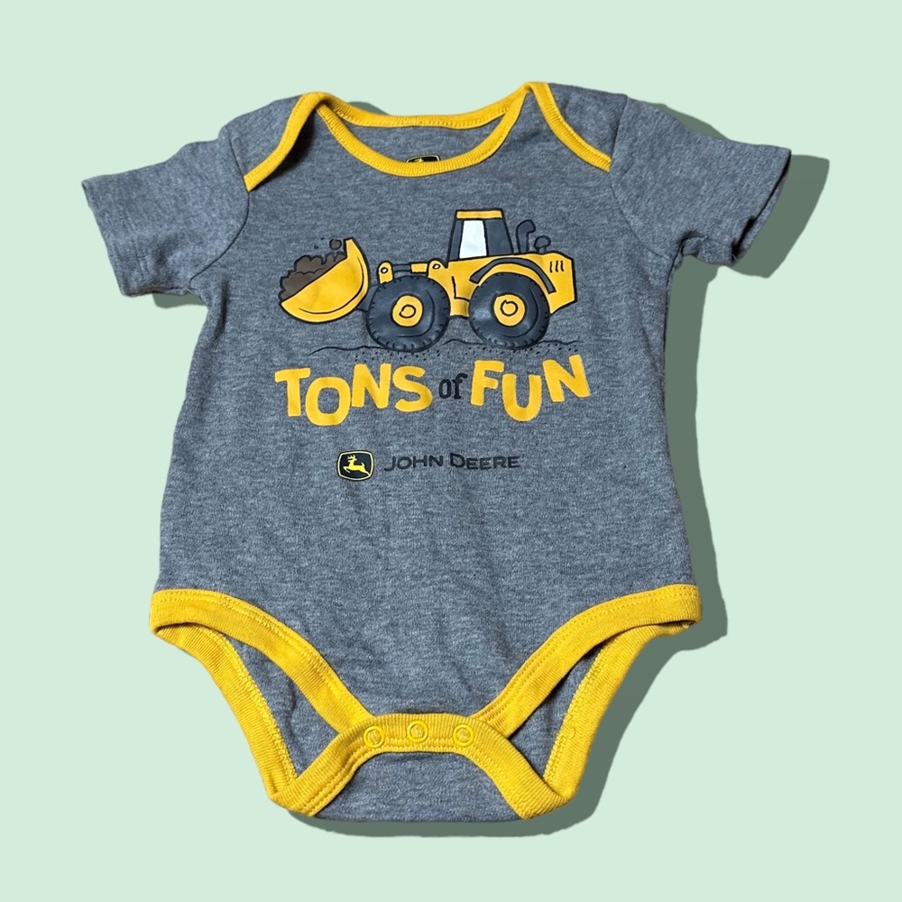 NWT John Deere Officially Licensed Gray & Yellow Tons Of Fun Bulldozer Body Suit